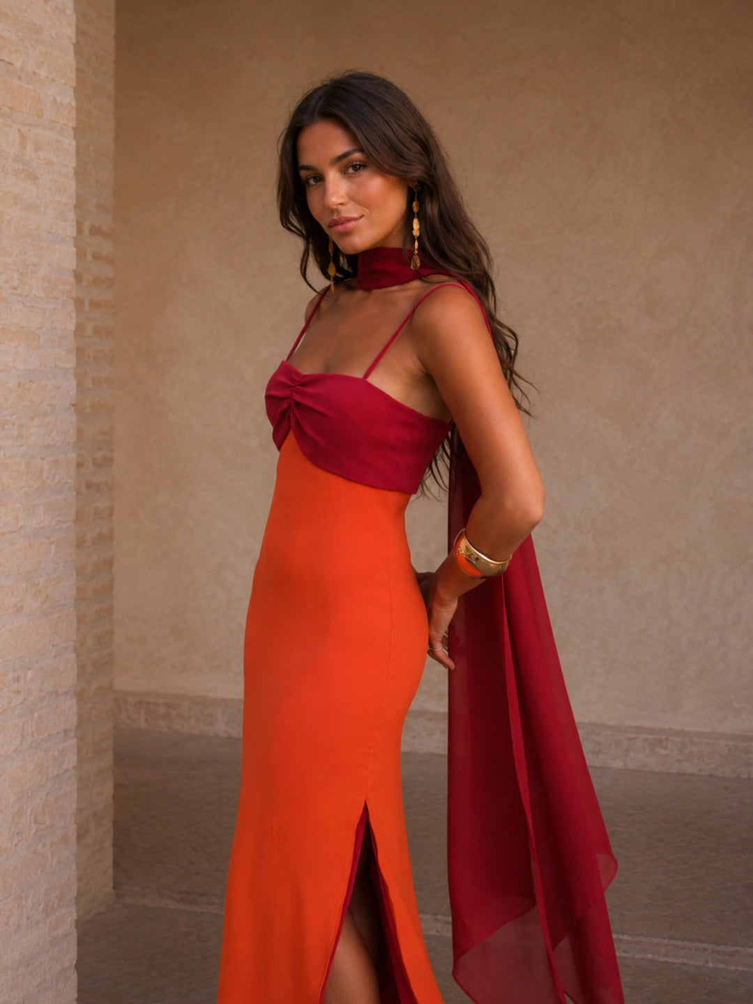 Albufeira - Vestido Longo Drapeado Bicolor