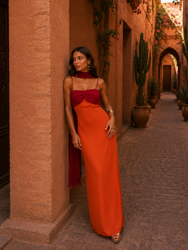 Albufeira - Vestido Longo Drapeado Bicolor