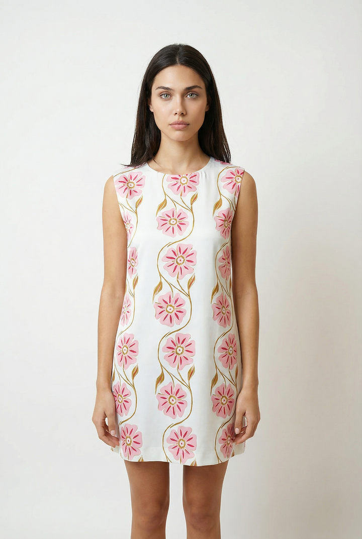 Vestido Mini Sem Mangas com Estampa Floral