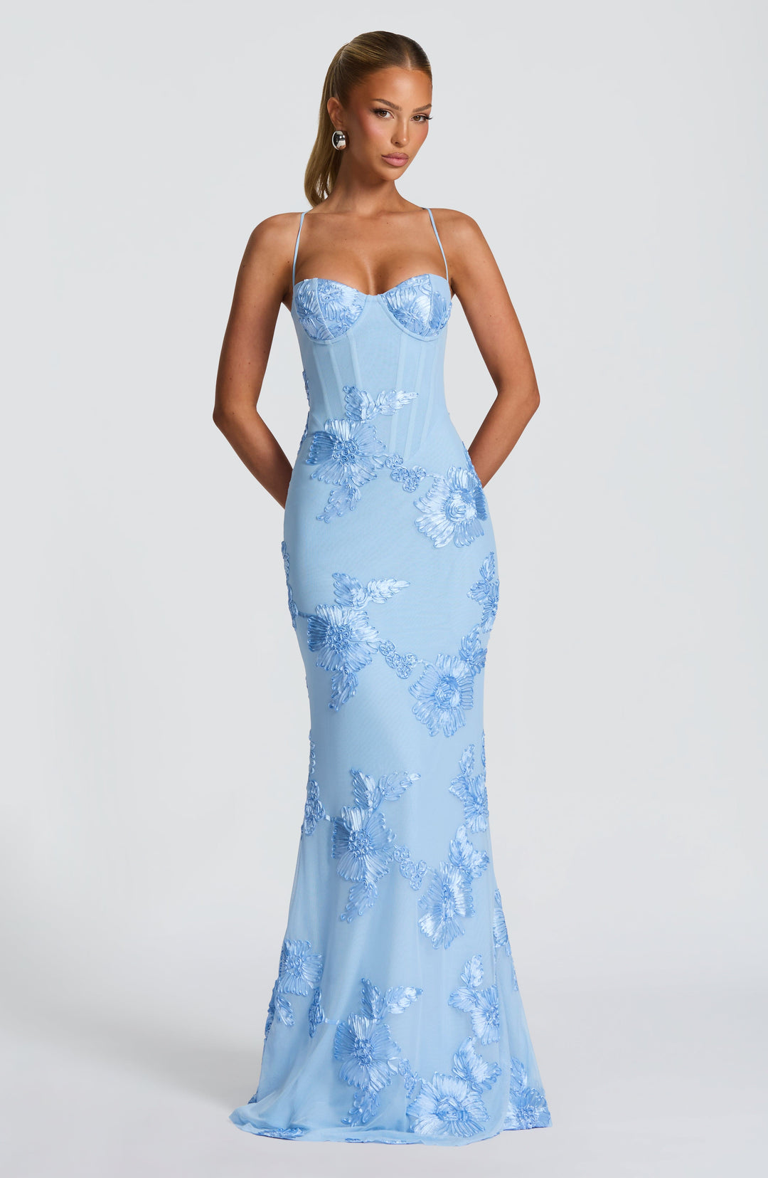 Maxi Vestido Corset com Detalhes Florais