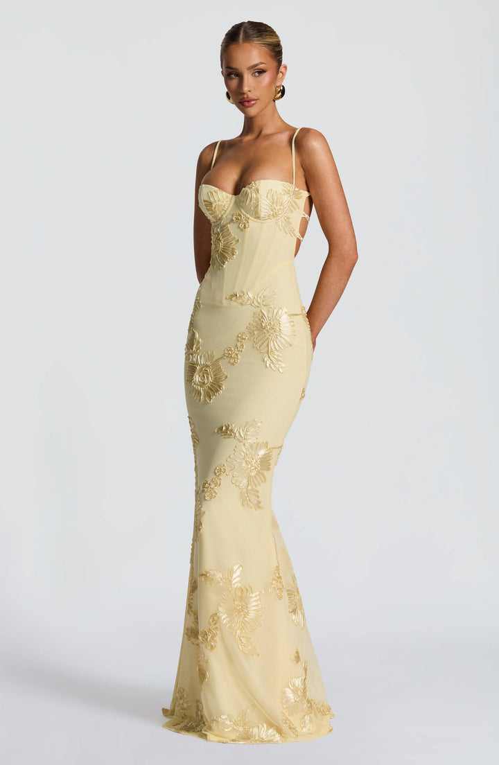 Maxi Vestido Corset com Detalhes Florais