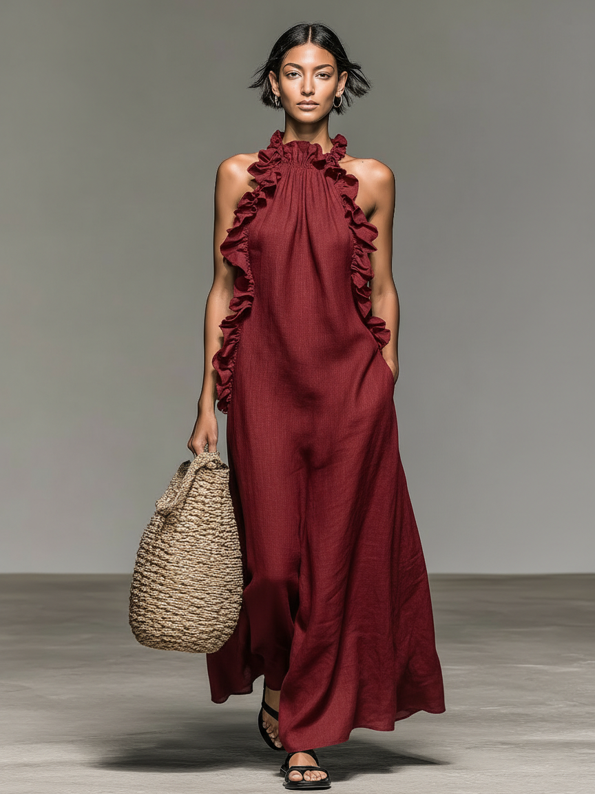 Alice | Vestido Comprido Minimalista  com Detalhes em Folho