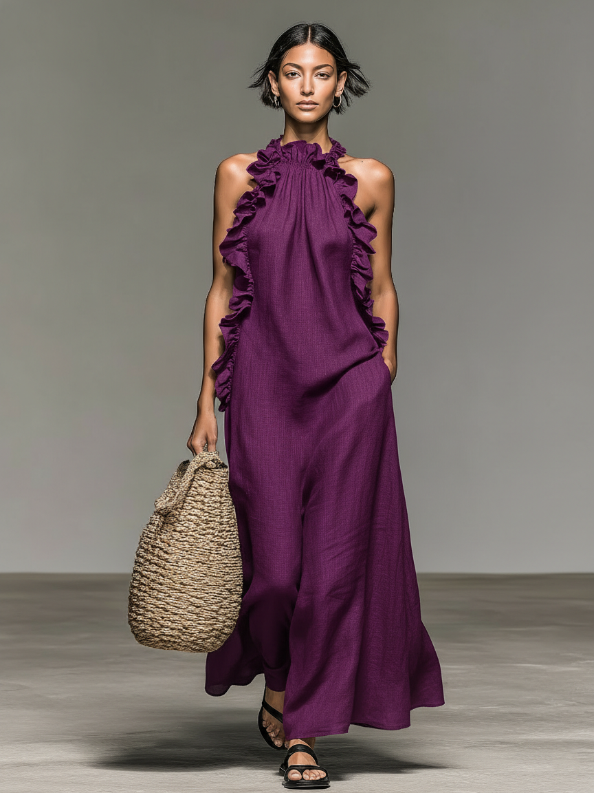 Alice | Vestido Comprido Minimalista  com Detalhes em Folho