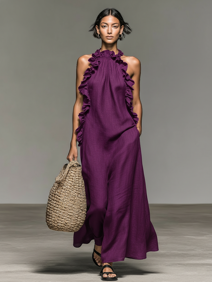 Alice | Vestido Comprido Minimalista  com Detalhes em Folho