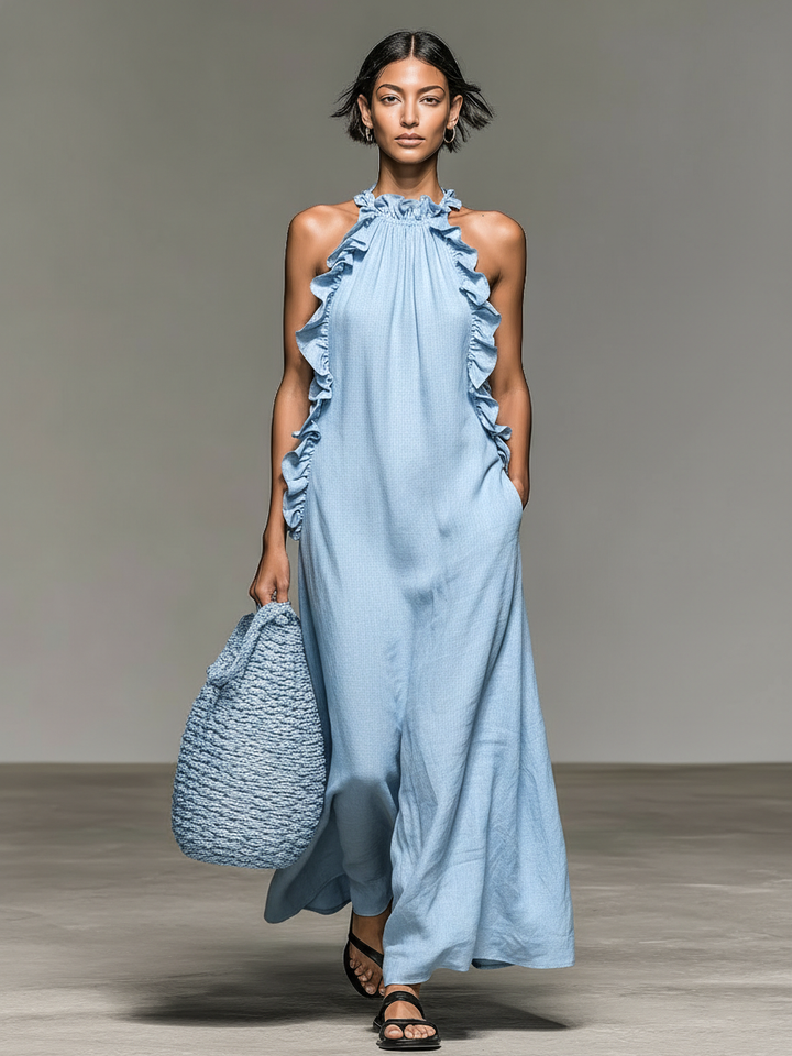 Alice | Vestido Comprido Minimalista  com Detalhes em Folho