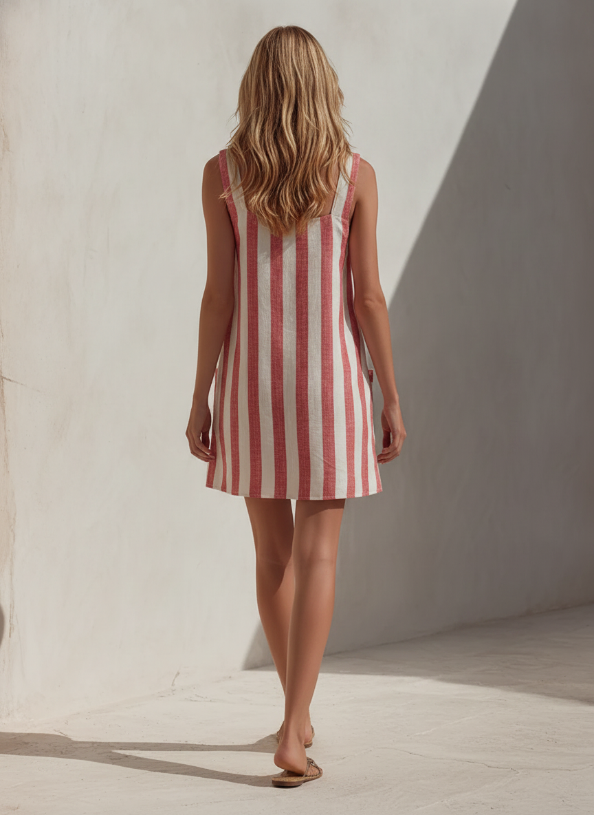 Vestido Mini Riscas Verão | Gola Quadrada