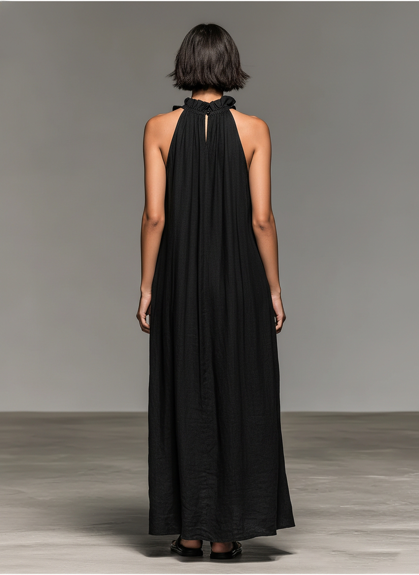 Alice | Vestido Comprido Minimalista  com Detalhes em Folho