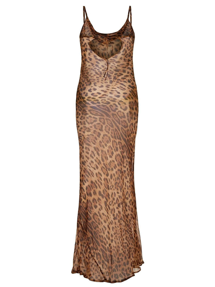 Maxi Vestido de Alças Finas com Estampa de Leopardo Melany