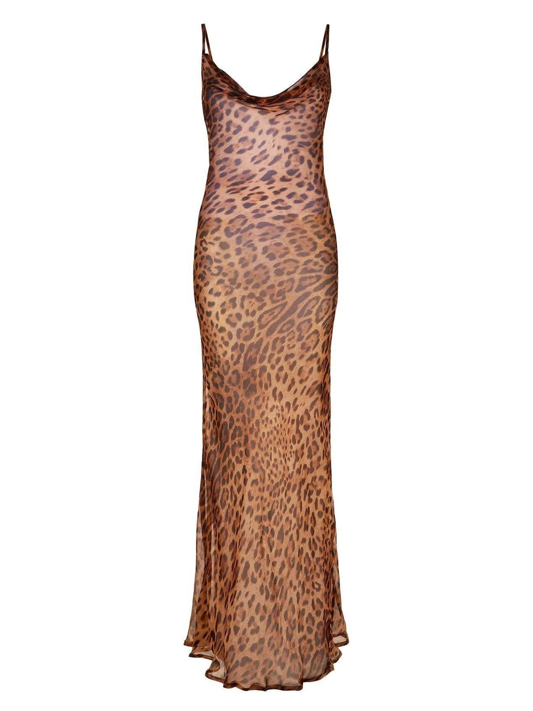 Maxi Vestido de Alças Finas com Estampa de Leopardo Melany