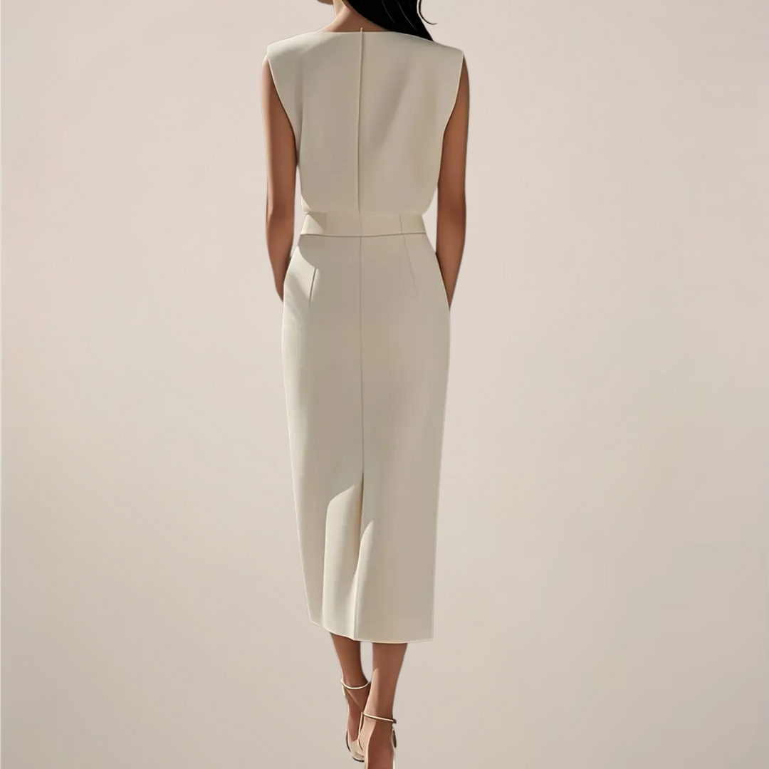 Vestido Midi Sem Mangas com Detalhe em Botões