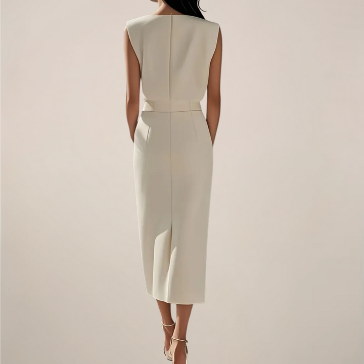 Vestido Midi Sem Mangas com Detalhe em Botões