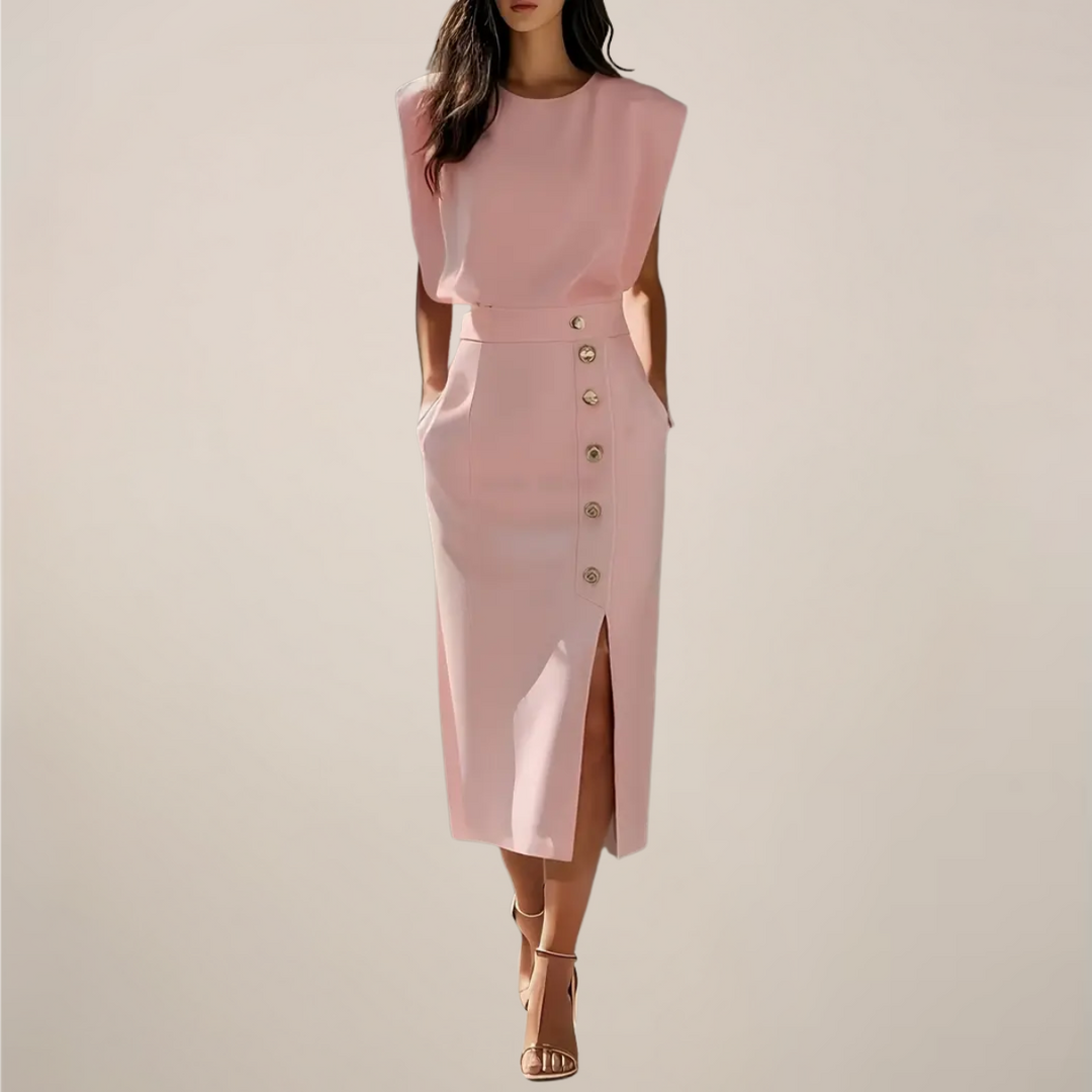 Vestido Midi Sem Mangas com Detalhe em Botões