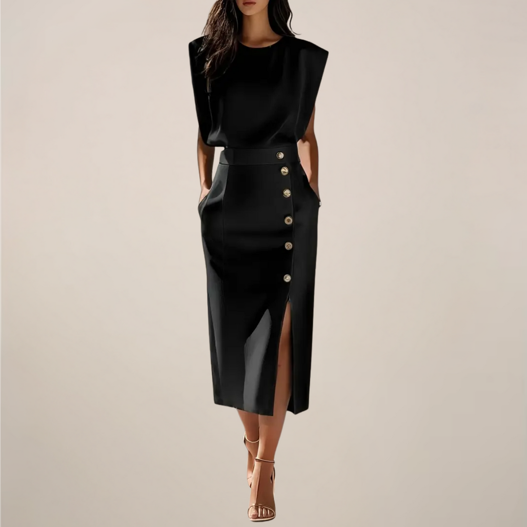 Vestido Midi Sem Mangas com Detalhe em Botões