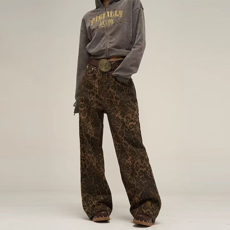 Calças de Ganga com Estampado de Leopardo