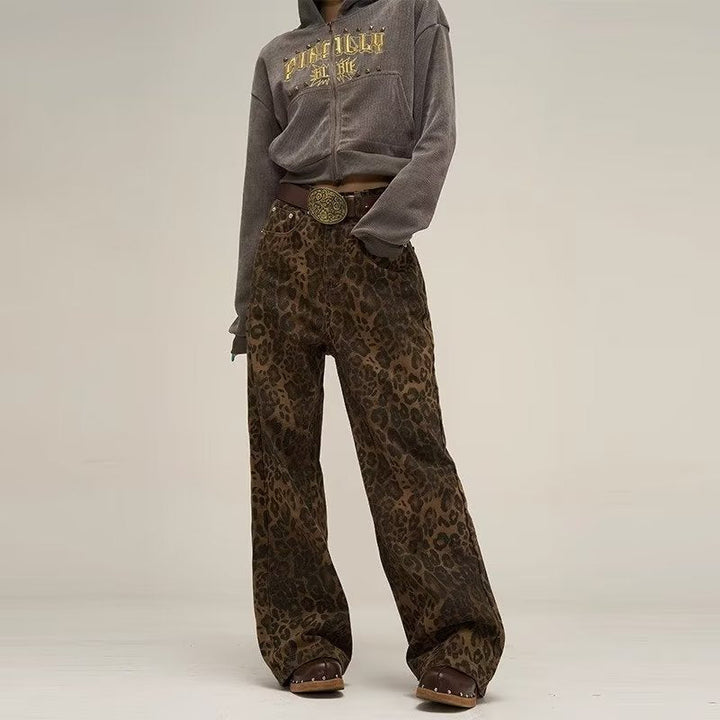 Calças de Ganga com Estampado de Leopardo
