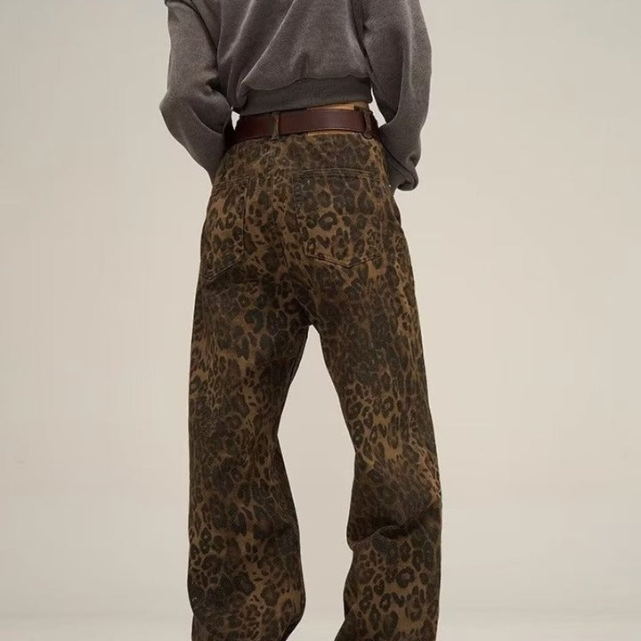 Calças de Ganga com Estampado de Leopardo