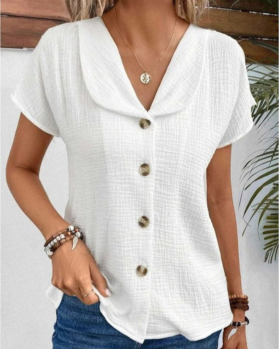 Blusa de Manga Curta com Botões e Colarinho