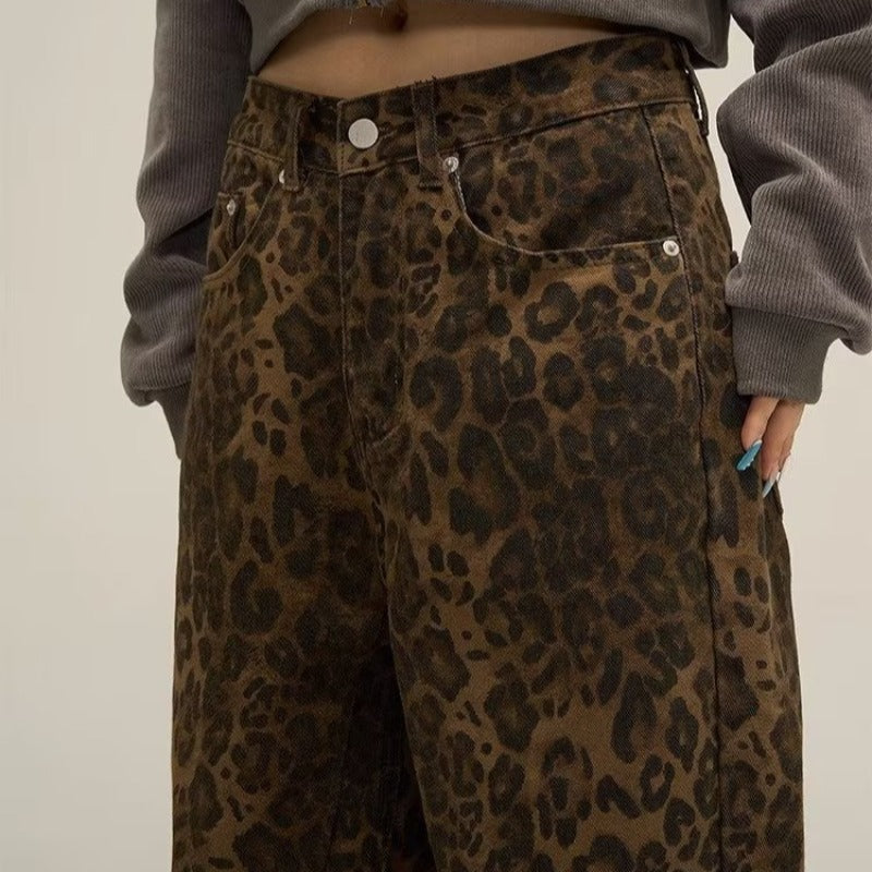 Calças de Ganga com Estampado de Leopardo