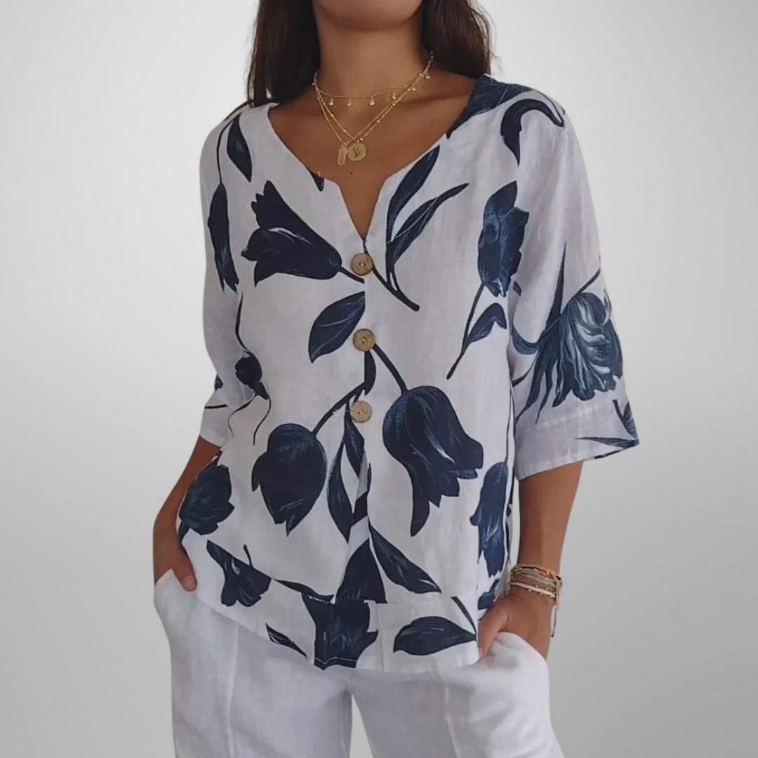 Top Floral com Botões à Frente