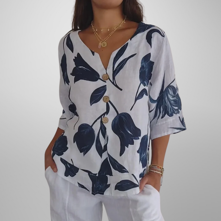 Top Floral com Botões à Frente