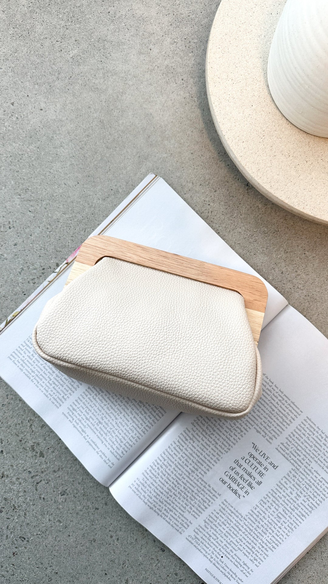 Kimmi Wooden Structure Clutch - Nude