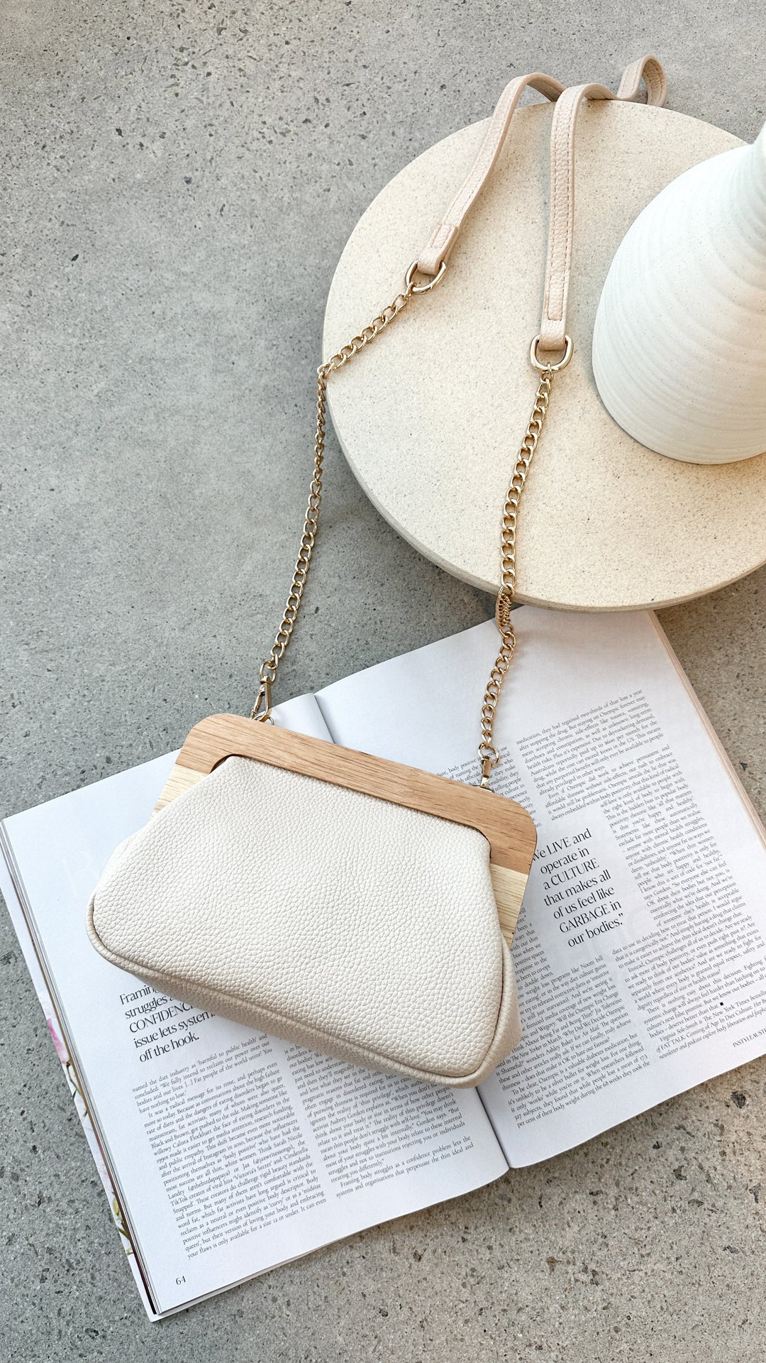 Kimmi Wooden Structure Clutch - Nude
