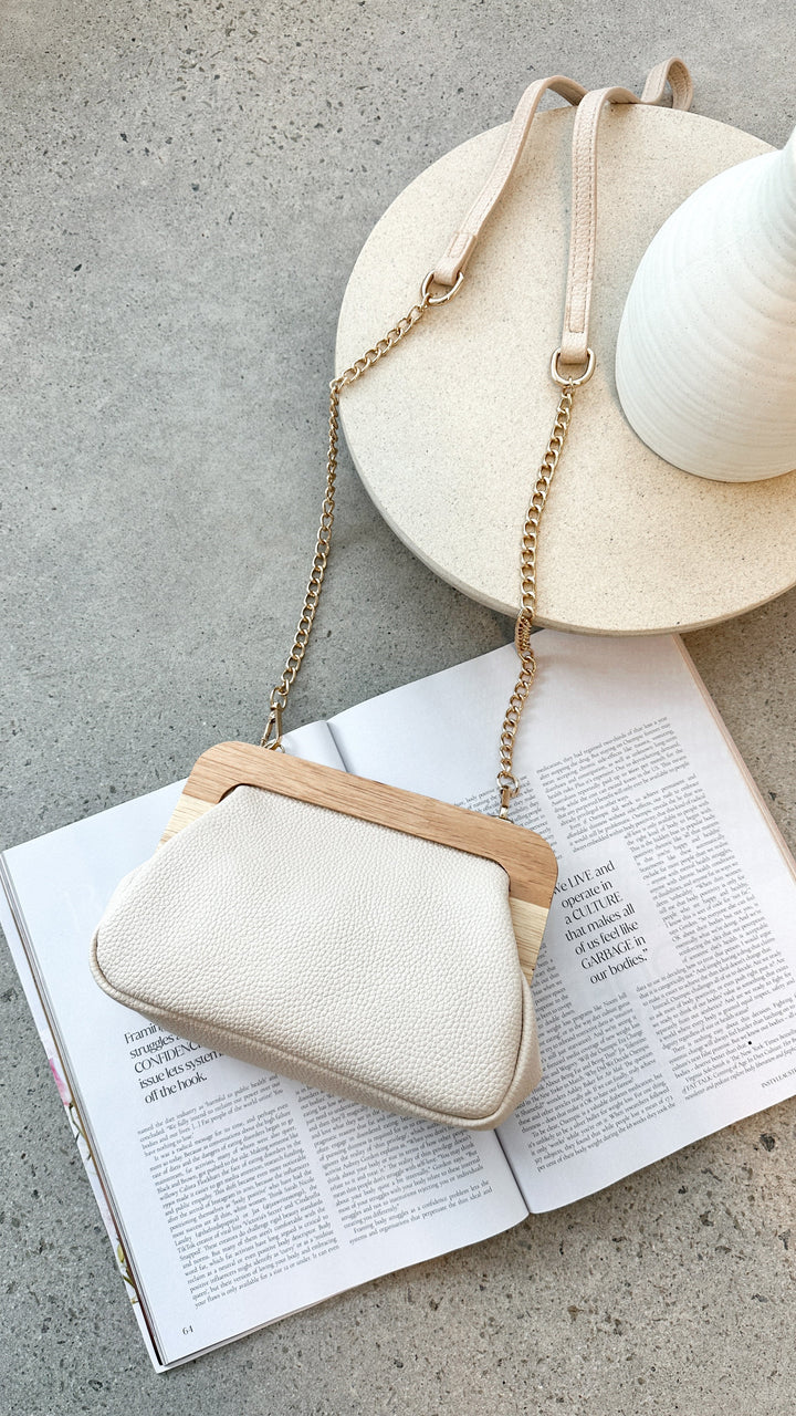 Kimmi Wooden Structure Clutch - Nude