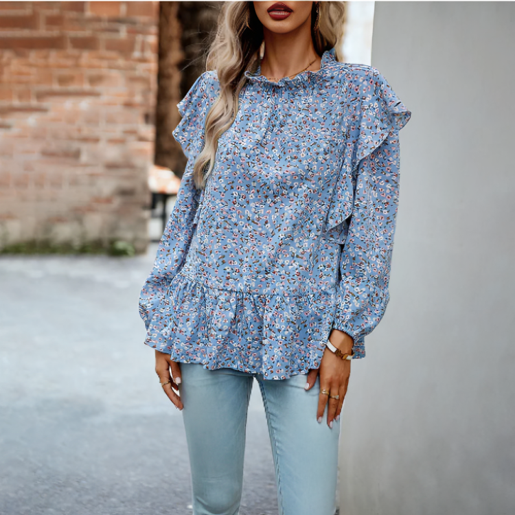 Blusa Elegante Floral de Manga Comprida