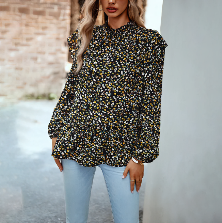 Blusa Elegante Floral de Manga Comprida