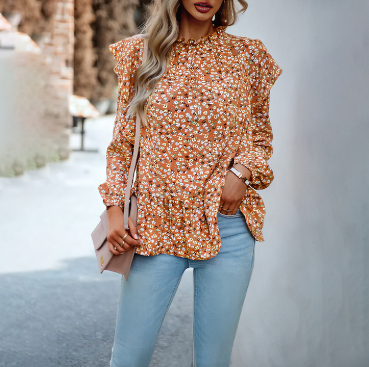 Blusa Elegante Floral de Manga Comprida