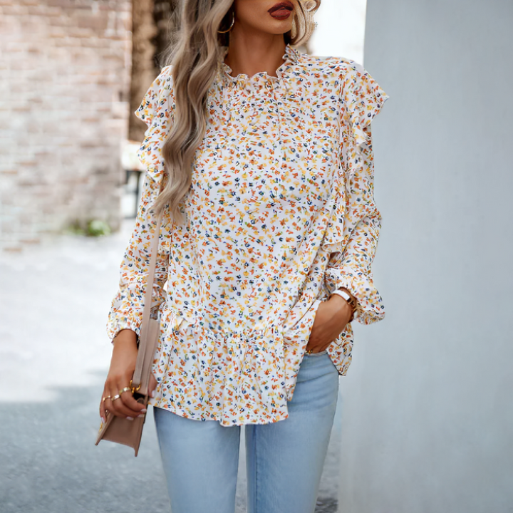 Blusa Elegante Floral de Manga Comprida