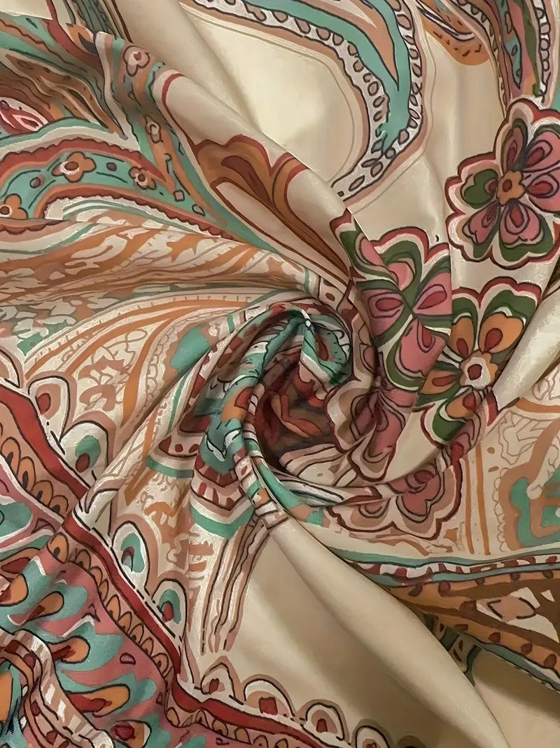 Calças de Perna Larga de Cintura Alta com Estampado Paisley