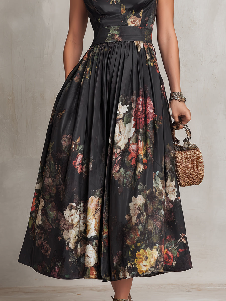 Vestido Midi Cetim | Plissado Floral