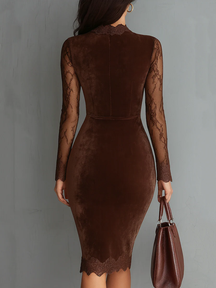 Aurélia | Mini Vestido de Veludo com Mangas em Renda