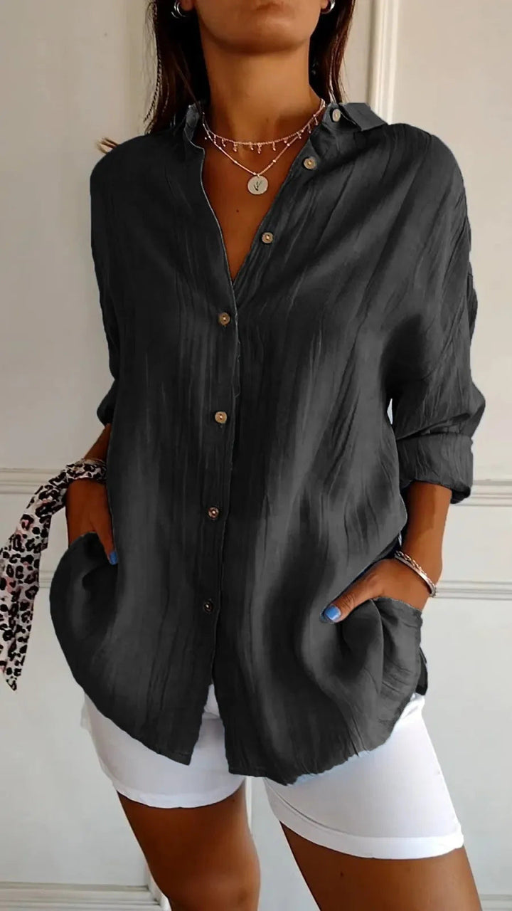 Camisa com Botões, Solapa e Mangas Compridas