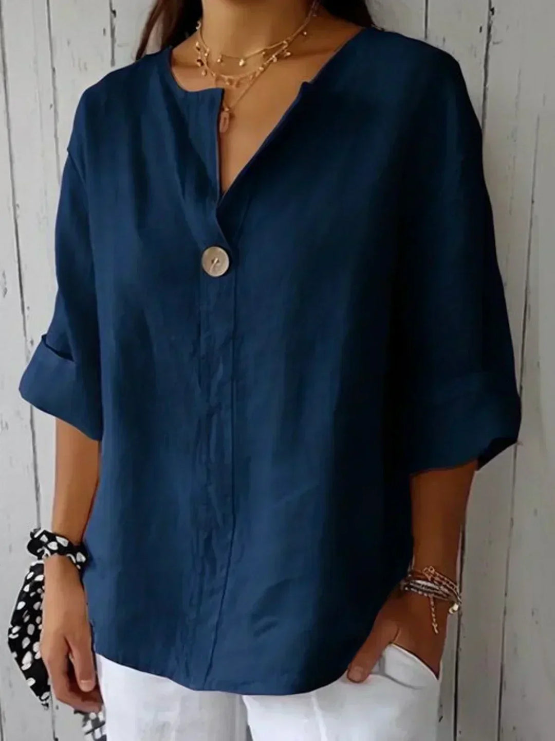 Blusa Casual com Decote em V