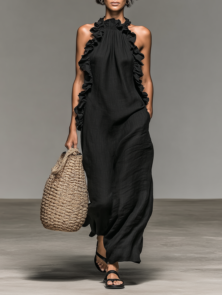 Alice | Vestido Comprido Minimalista  com Detalhes em Folho