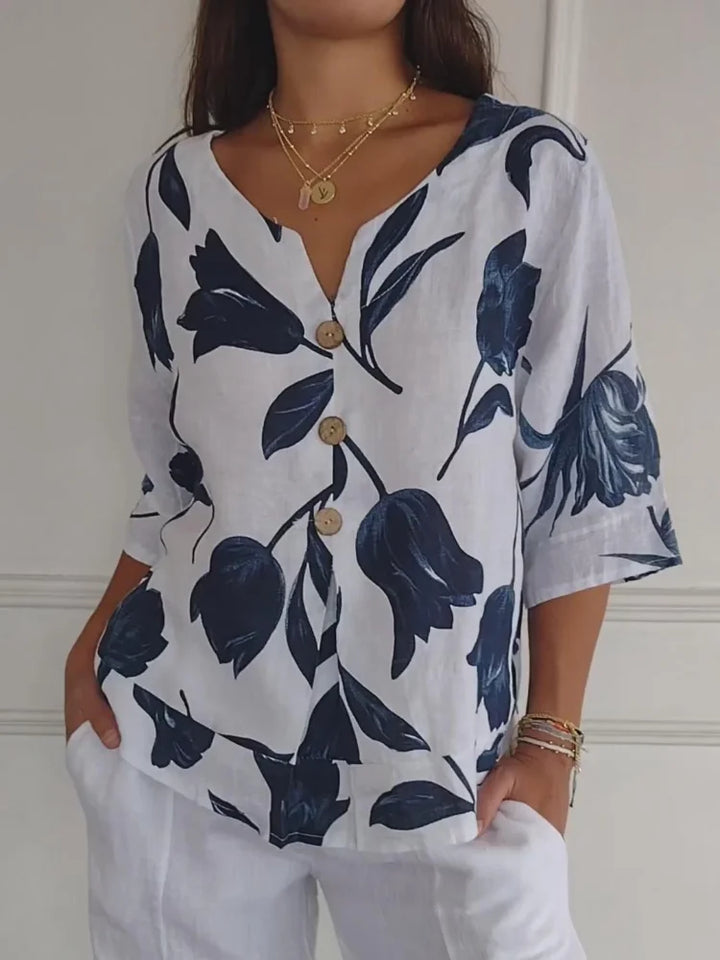 Top Floral com Botões à Frente