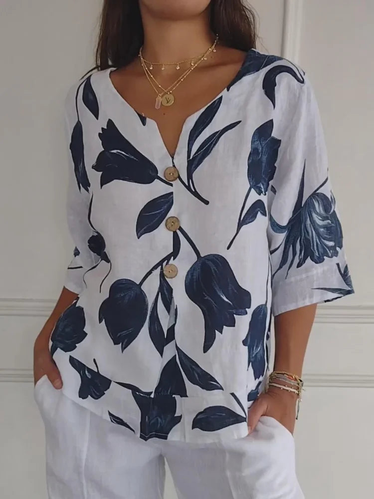 Top Floral com Botões à Frente