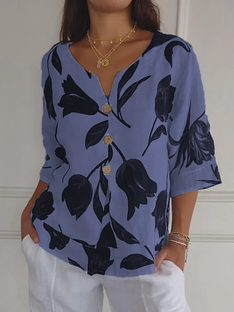 Top Floral com Botões à Frente