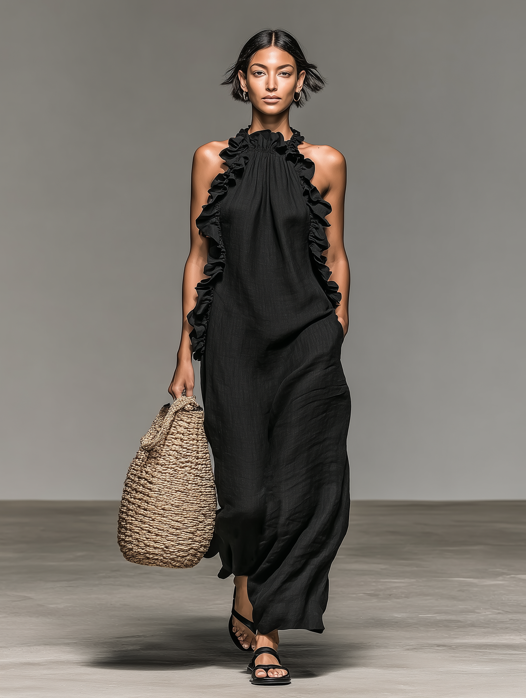 Alice | Vestido Comprido Minimalista  com Detalhes em Folho