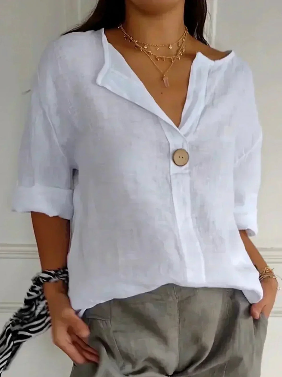 Blusa Casual com Decote em V