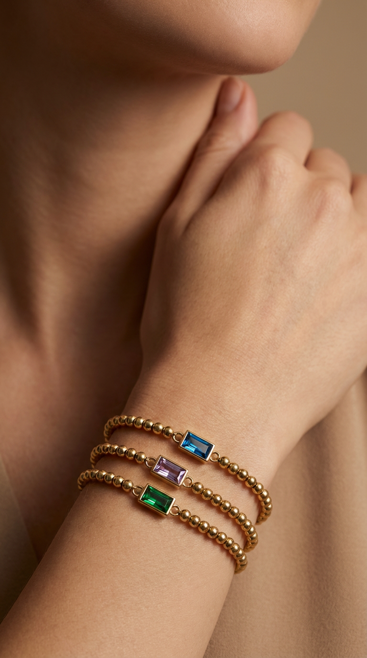 Celeste - Pulseira Birthstone com Contas