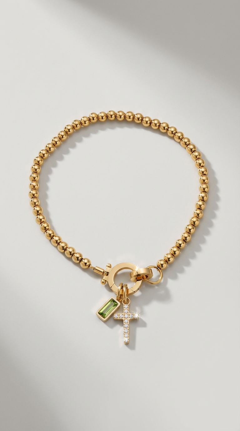 Faith - Pulseira de Contas com Charm de Pedra Natal