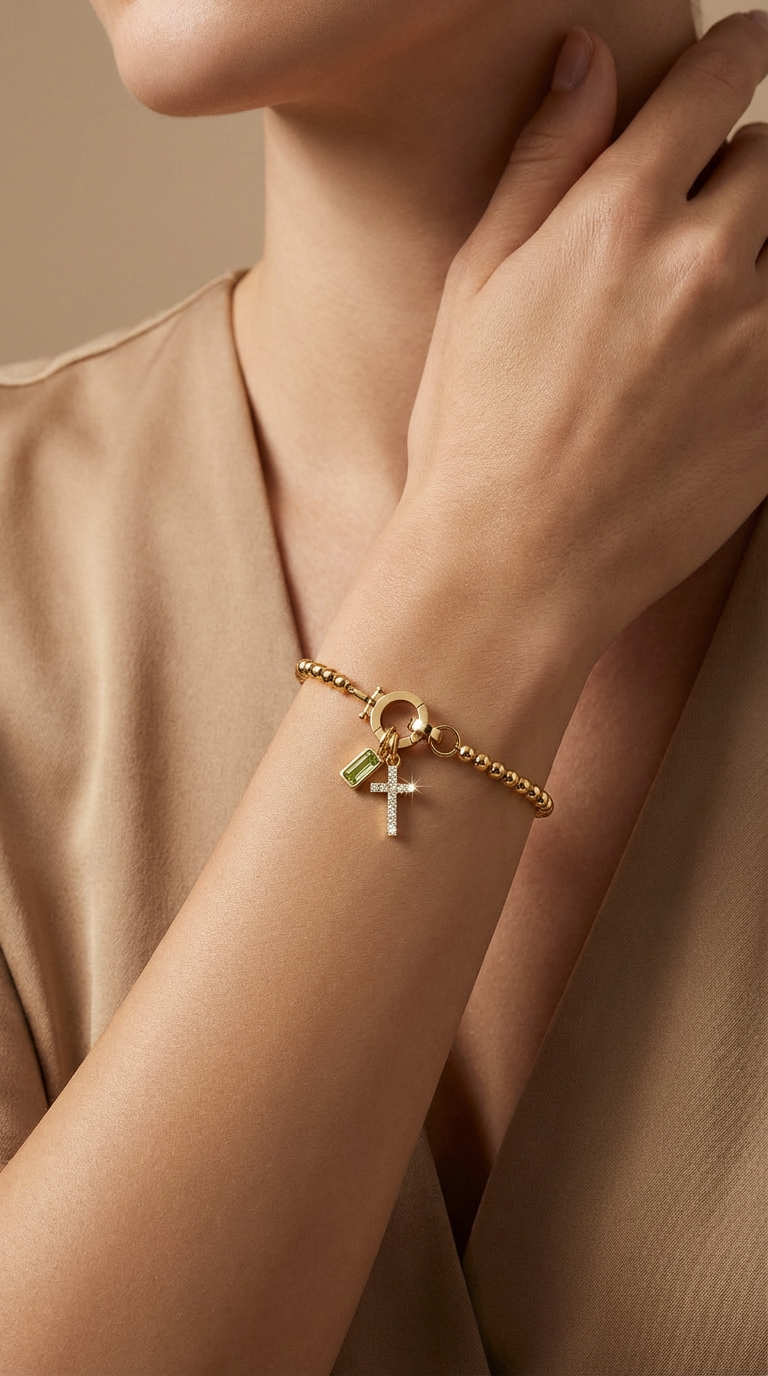 Faith - Pulseira de Contas com Charm de Pedra Natal