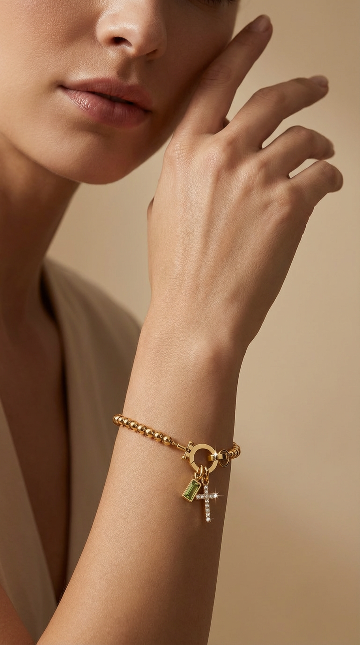Faith - Pulseira de Contas com Charm de Pedra Natal