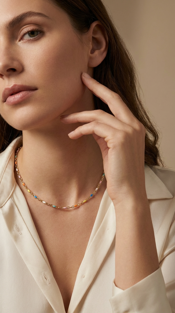Solene - Gargantilha Choker de Contas Coloridas