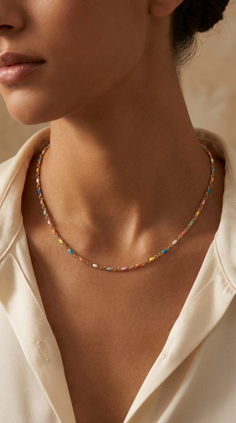 Solene - Gargantilha Choker de Contas Coloridas