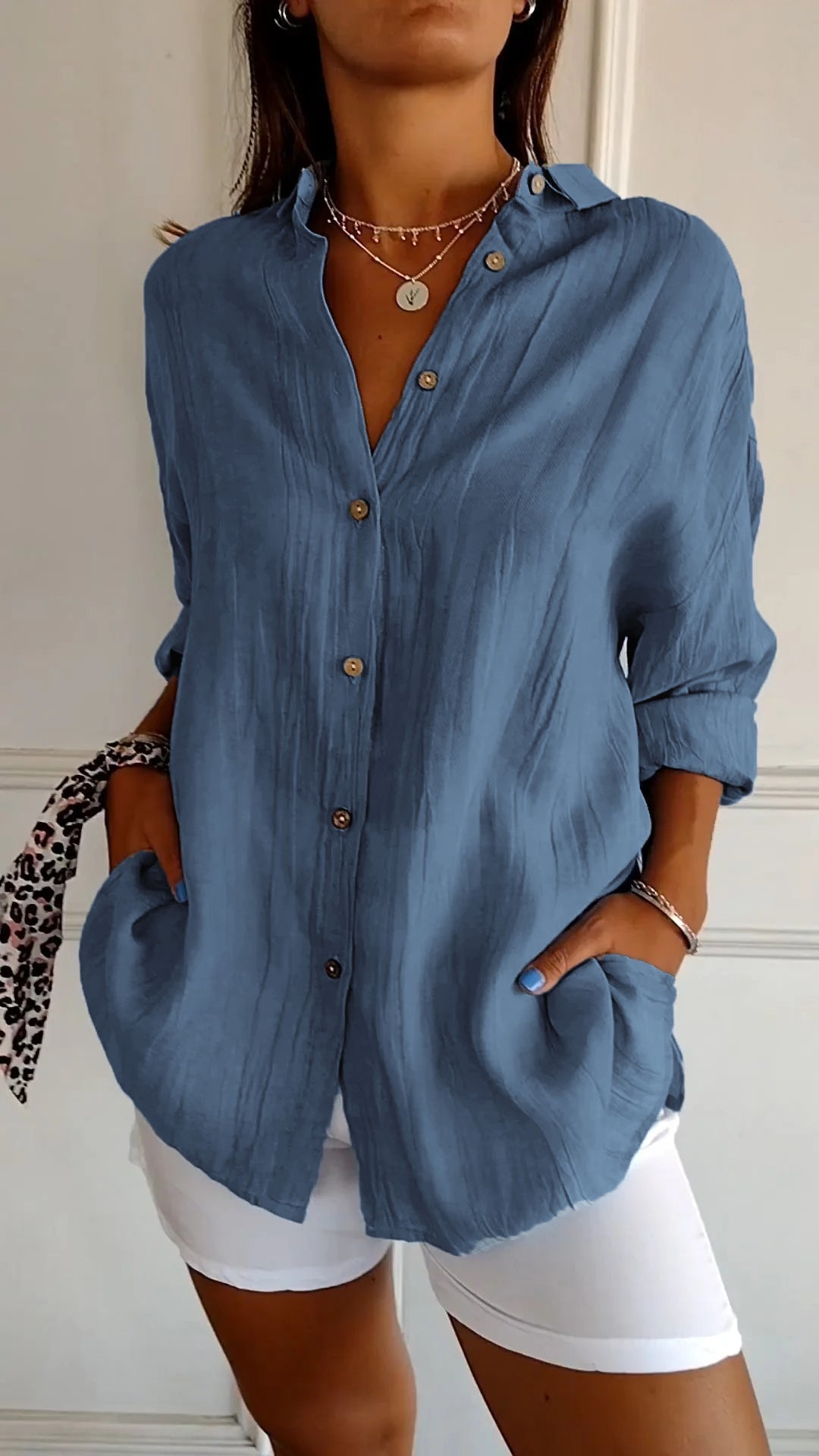 Camisa Casual de Manga Comprida com Botões