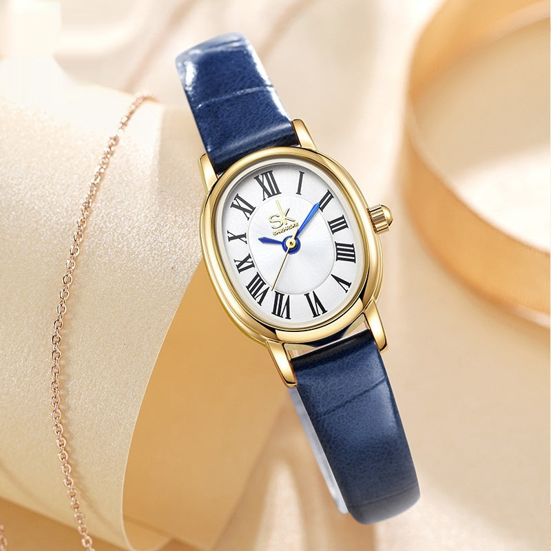 Oval Leather — Relógio Retro com Bracelete em Pele